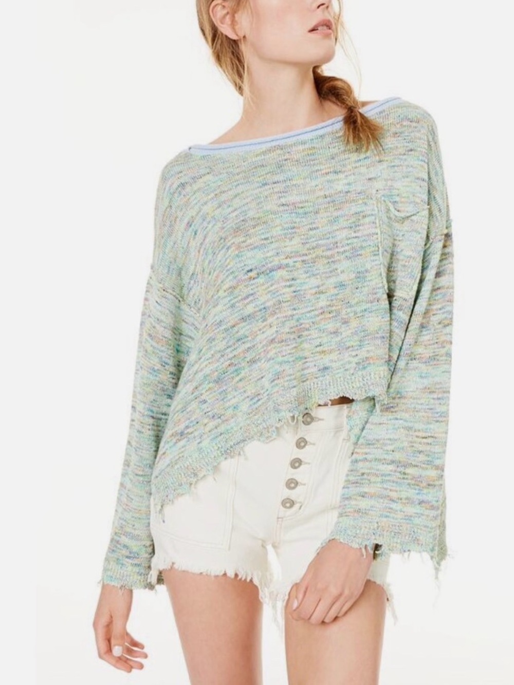 Free People Prism Spacedye Destroyed Sweater Size Medium‎ -XL Oversized Linen